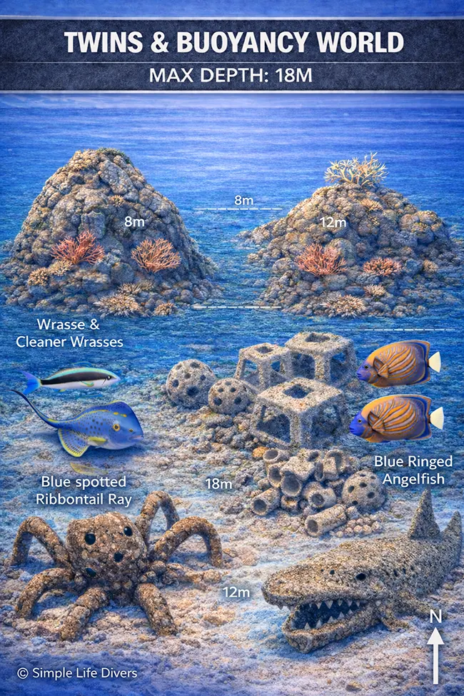 Twins & Buoyancy World dive site near Koh Tao